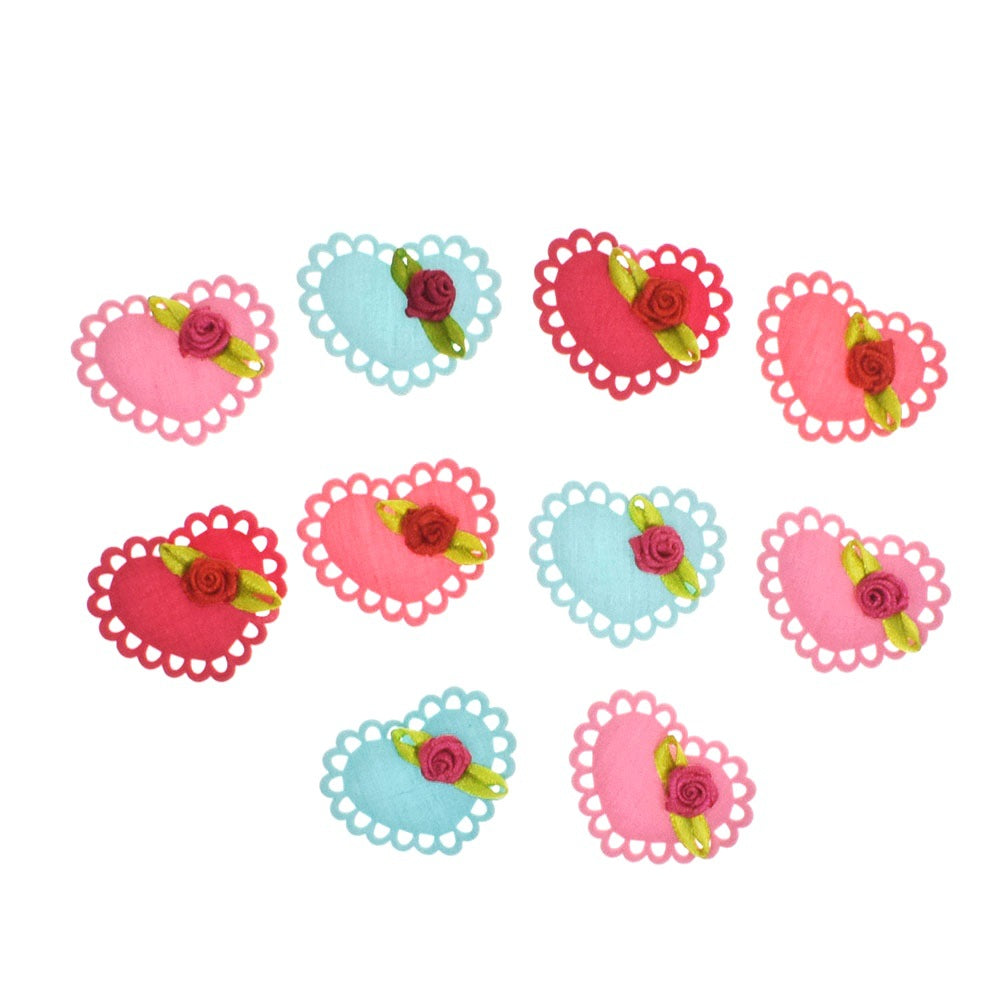Wholesale 500pcs Padded Cotton Heart W/Rose 1.5" Embellishment - U PICK