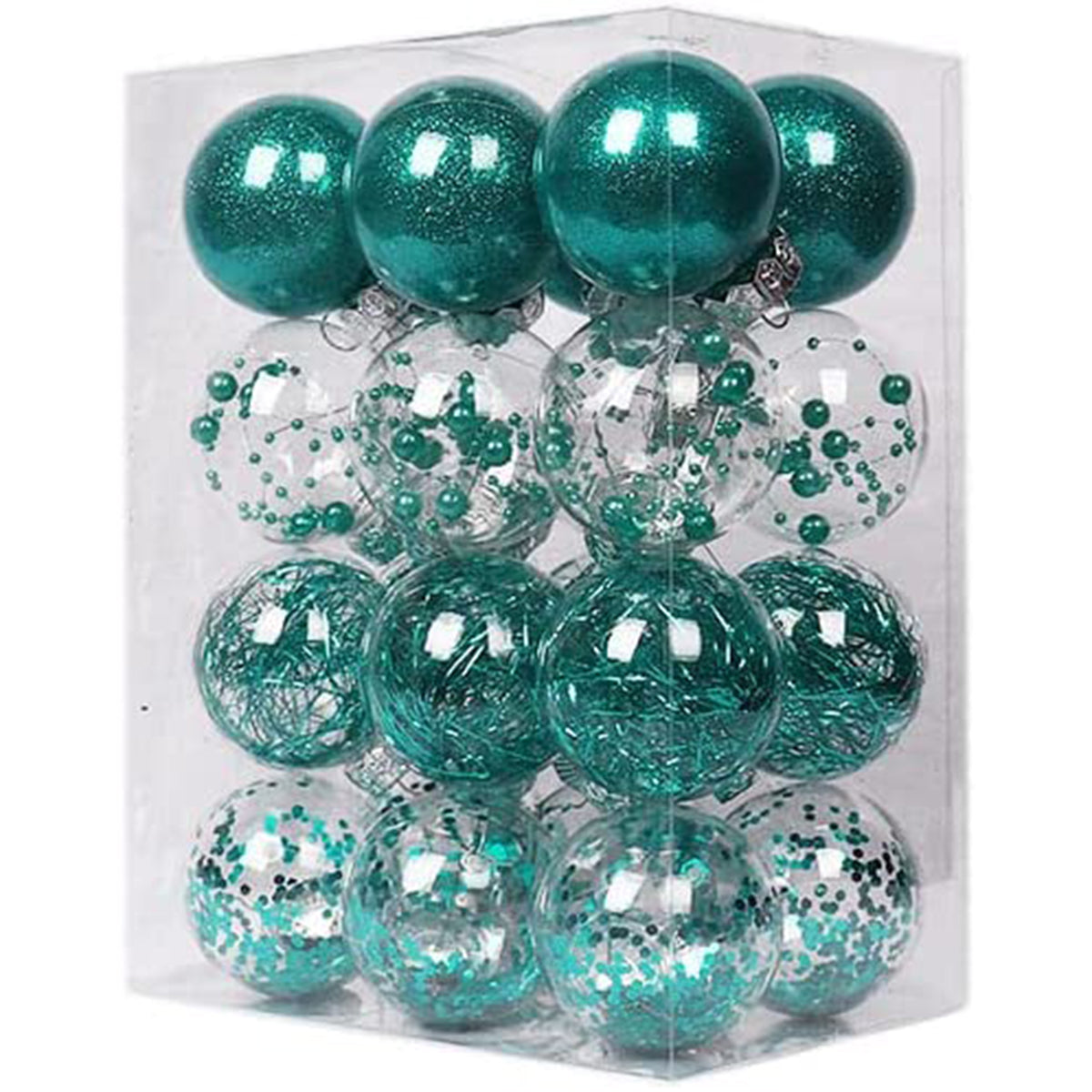 24 PCS Clear Christmas Ball Ornaments 6CM- Teal