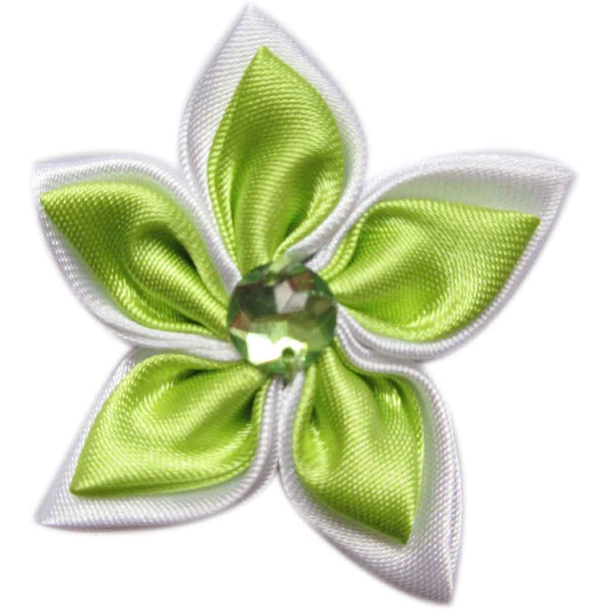 20 Satin Flower Rhinestone 2" - Lime