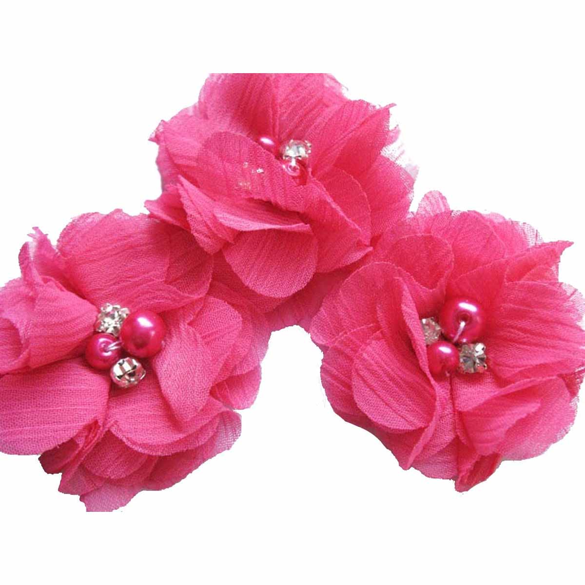 20 Chiffon Silk Flower Rhinestone Pearl 2" - Hot Pink