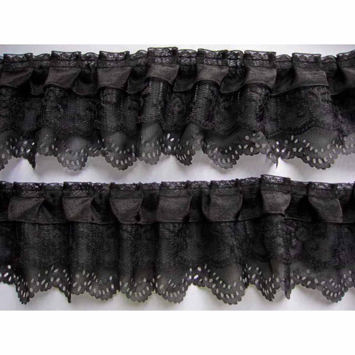 15y Chiffon Ruffle Lace Trim 3" wide - Black