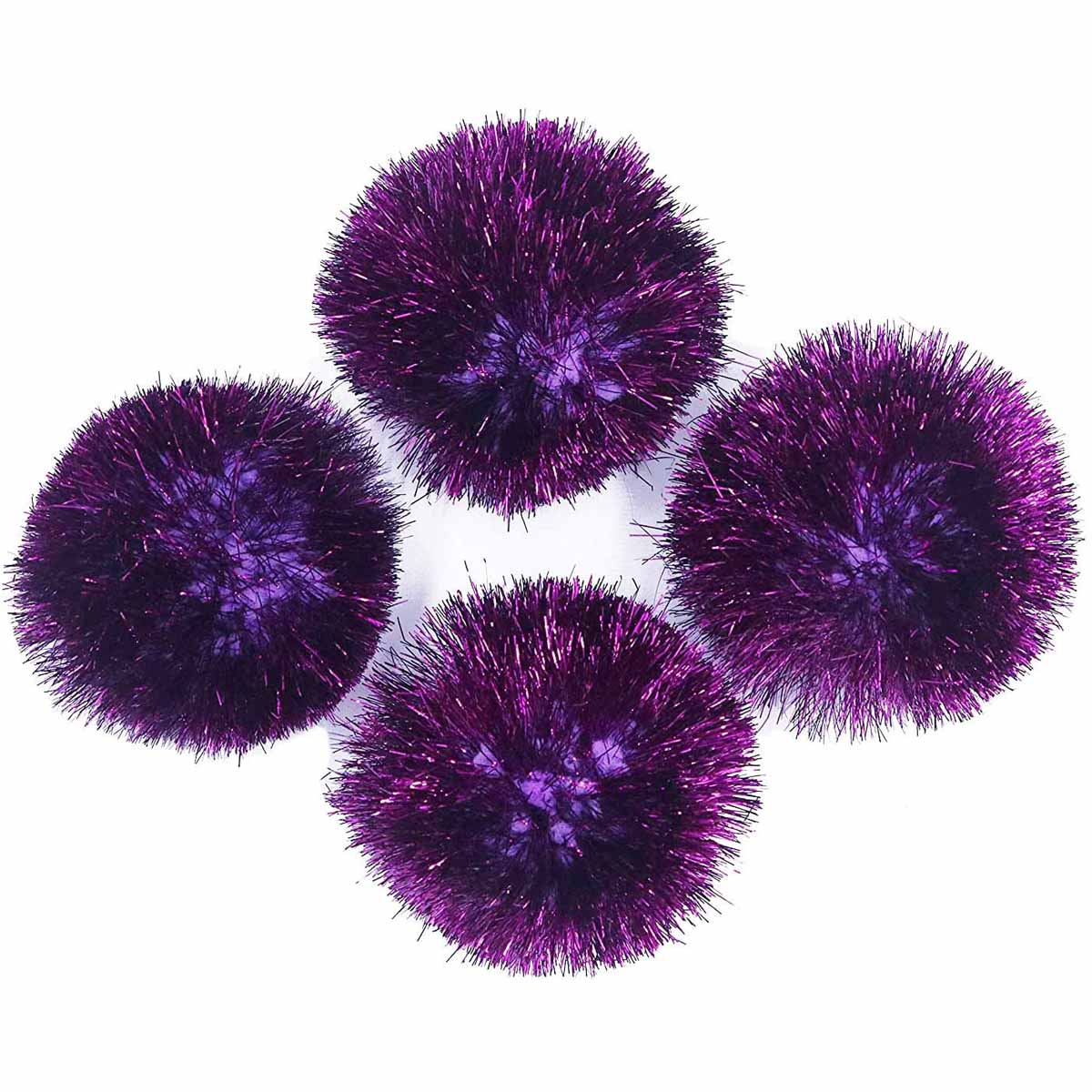15pcs Glitter Tinsel Pom Balls 2 Inch - Purple