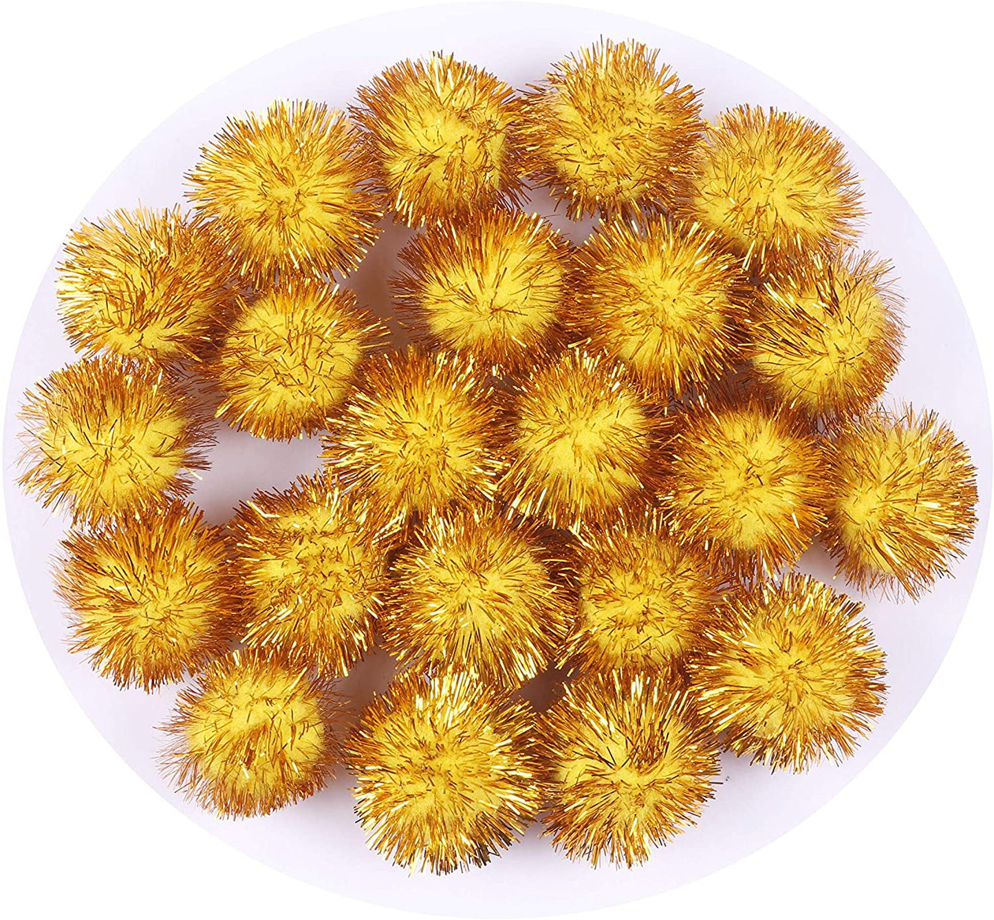 100pcs Glitter Tinsel Pom Balls Cat Toys(Inner Pom:1 inch) - Yellow