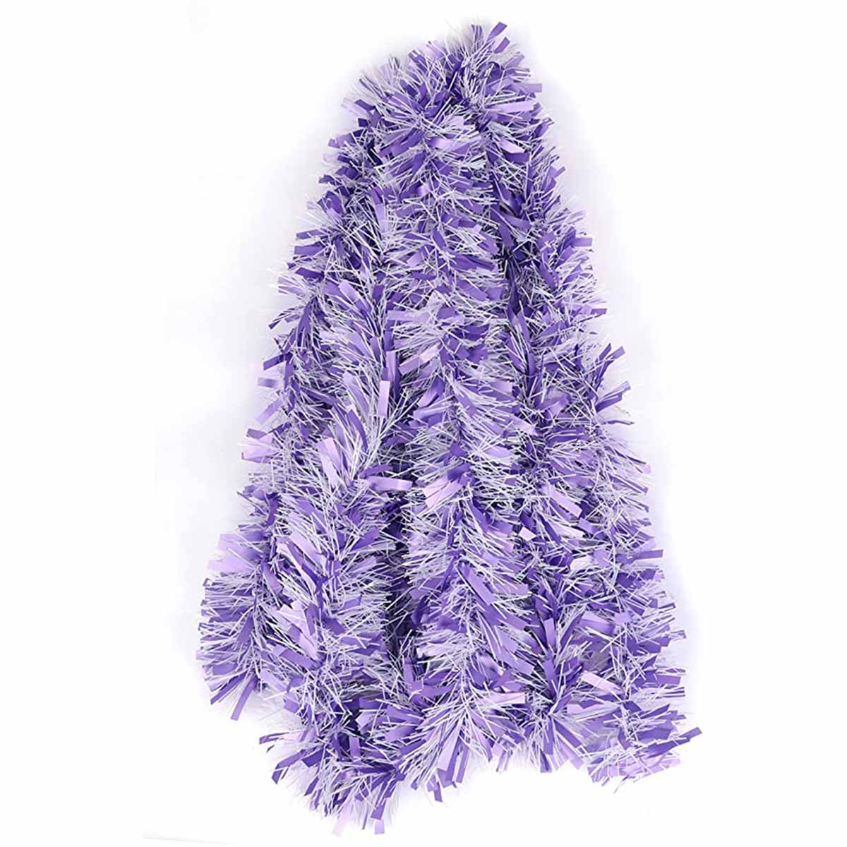 6 Yards Two-Color Metallic Tinsel Twist Garland,3.5" - Lavender/White