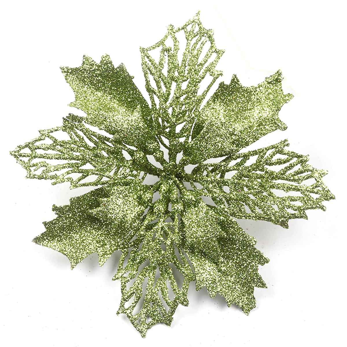 12pcs Glitter Poinsettia Flowers 6“-U PICK - Lime Green