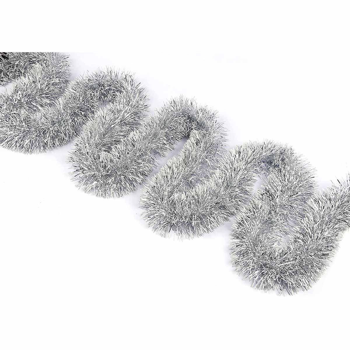 10y Thick Foil Tinsel Garland White Edge x 3.5"- Silver