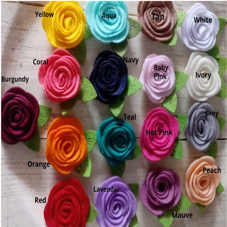 Wholesael 100 Felt rosette Felt Flower with leaf-U PICK