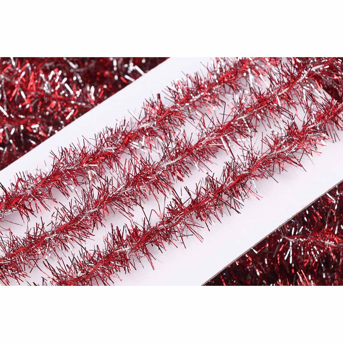 20y Skinny Metallic Christmas Tinsel Garland Ribbon,3/4" - Red/Silver