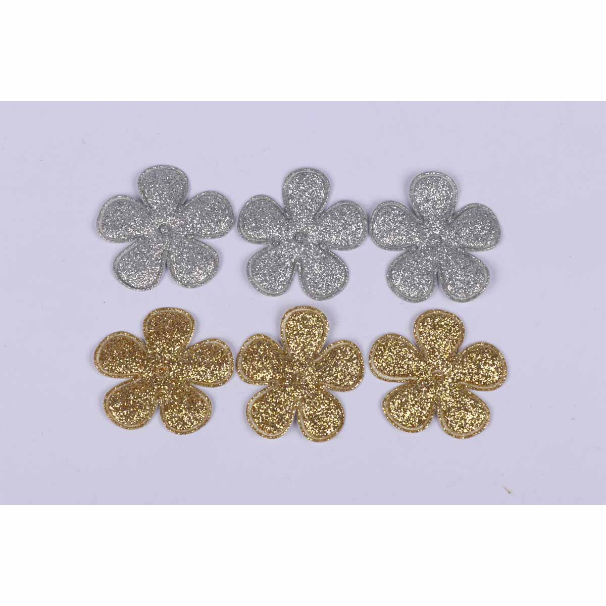 100 Glitter Flower 1.5"-Gold/Silver