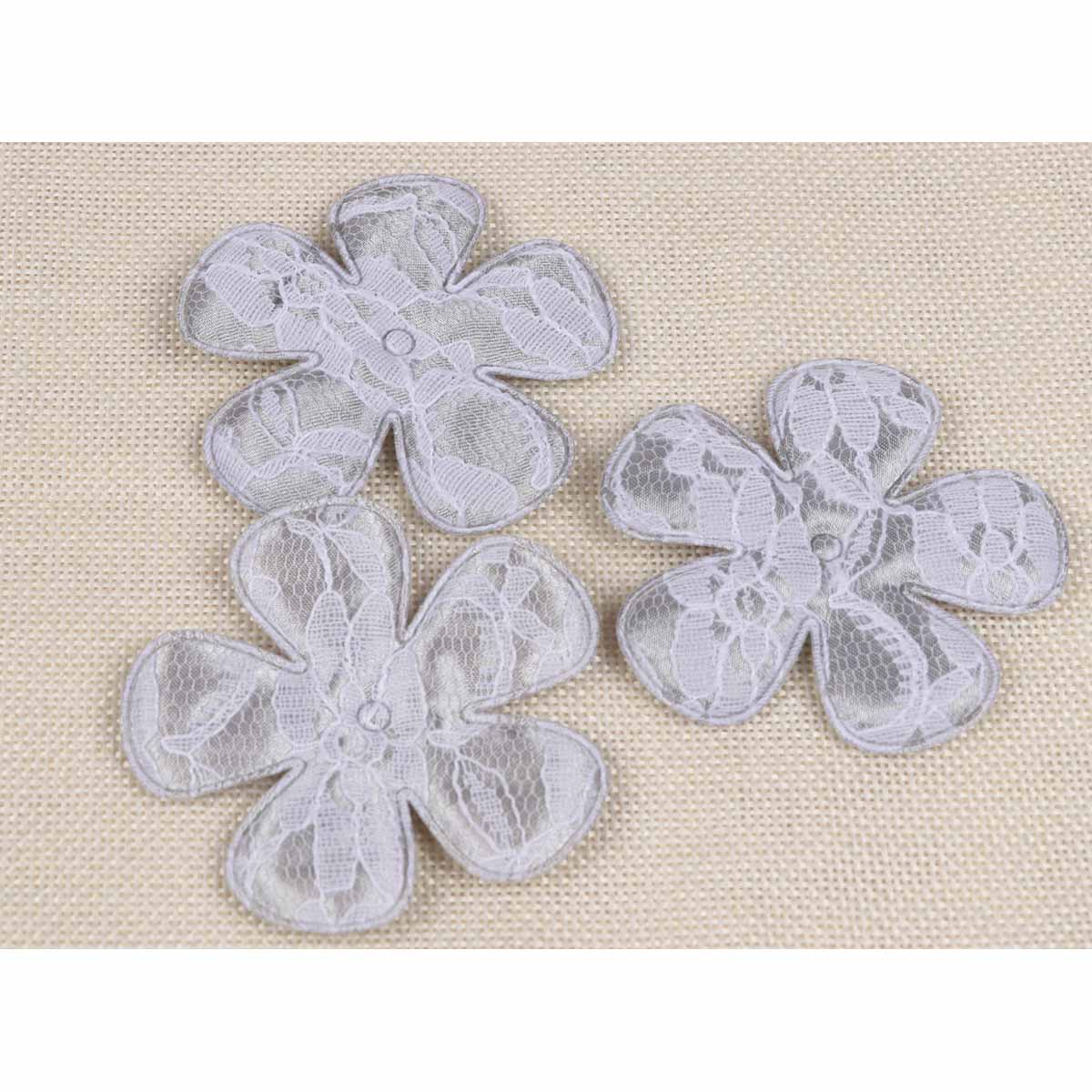 40 Padded Lace Flower 2.5" - Silver