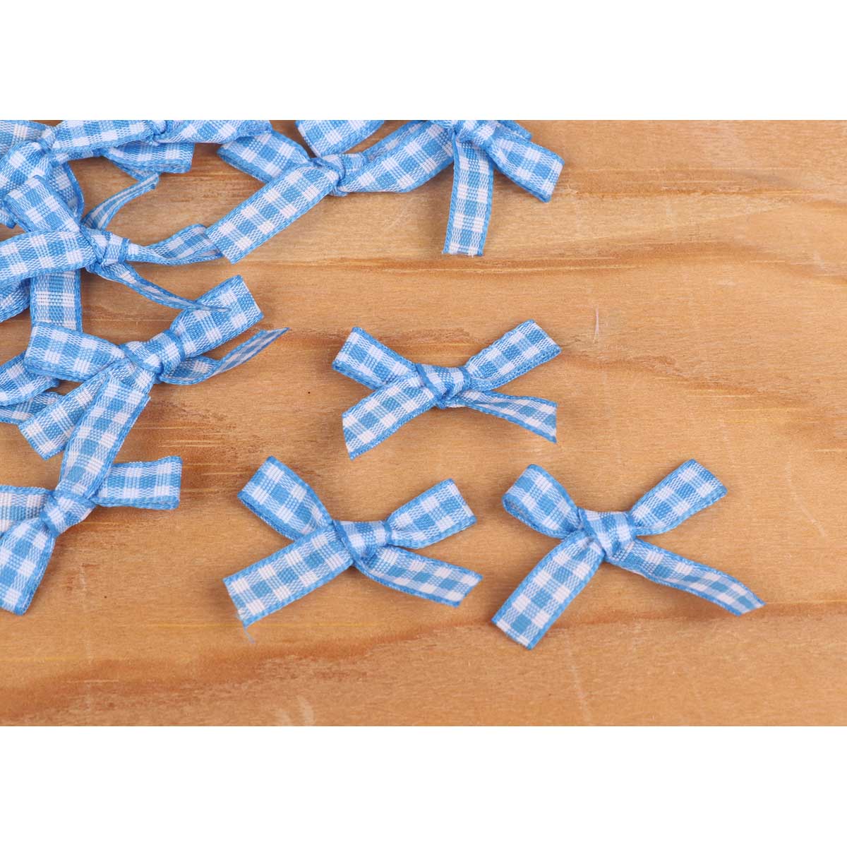100 Mini Gingham Ribbon Bow 1 1/8"-Blue
