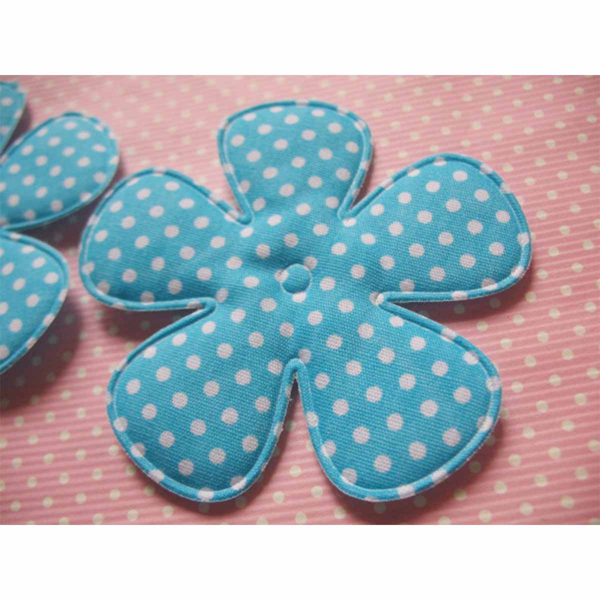 40pcs Big Padded Spring Polka dots Flower 65mm - Turquoise
