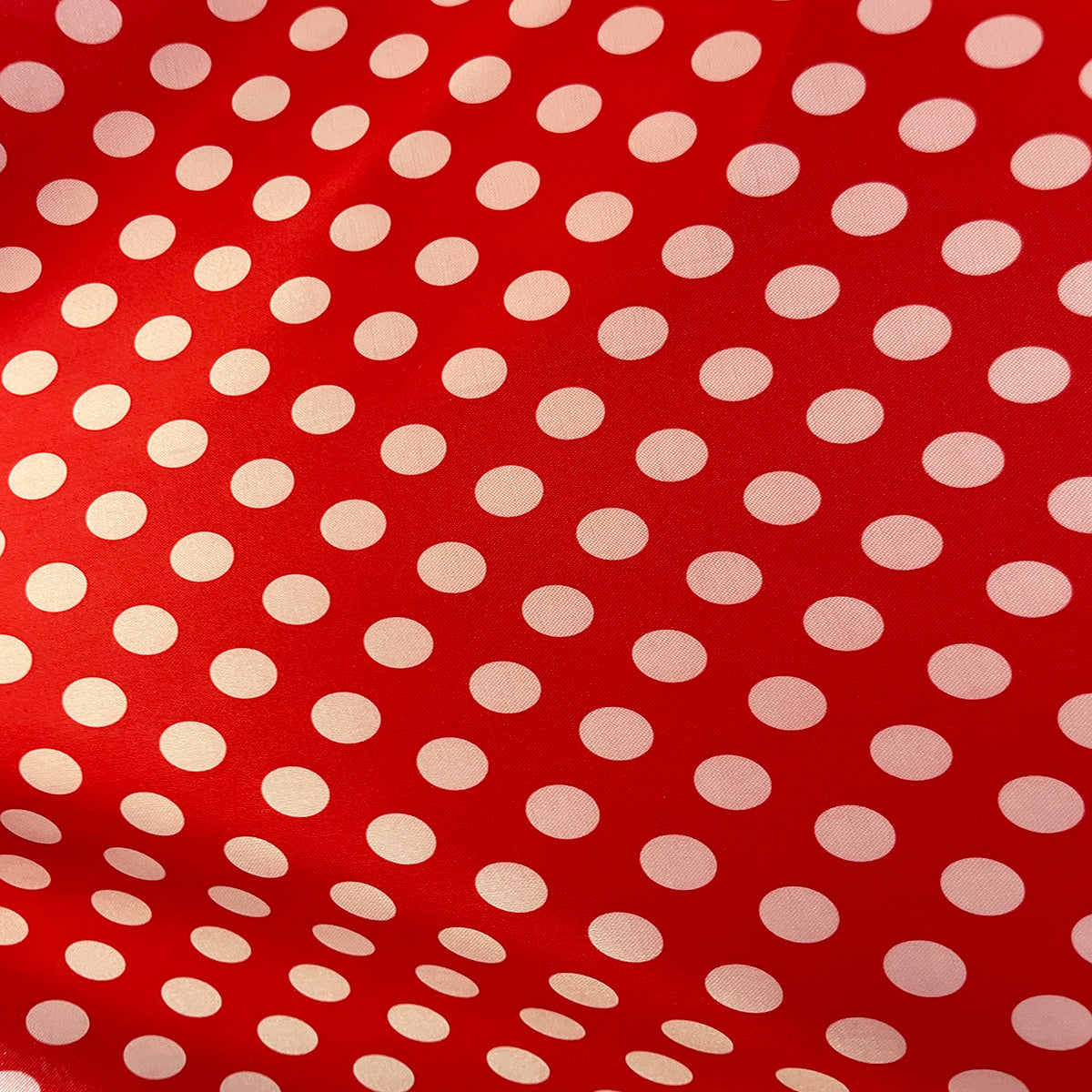 Polka Dots Prints Satin Fabric-Red/White