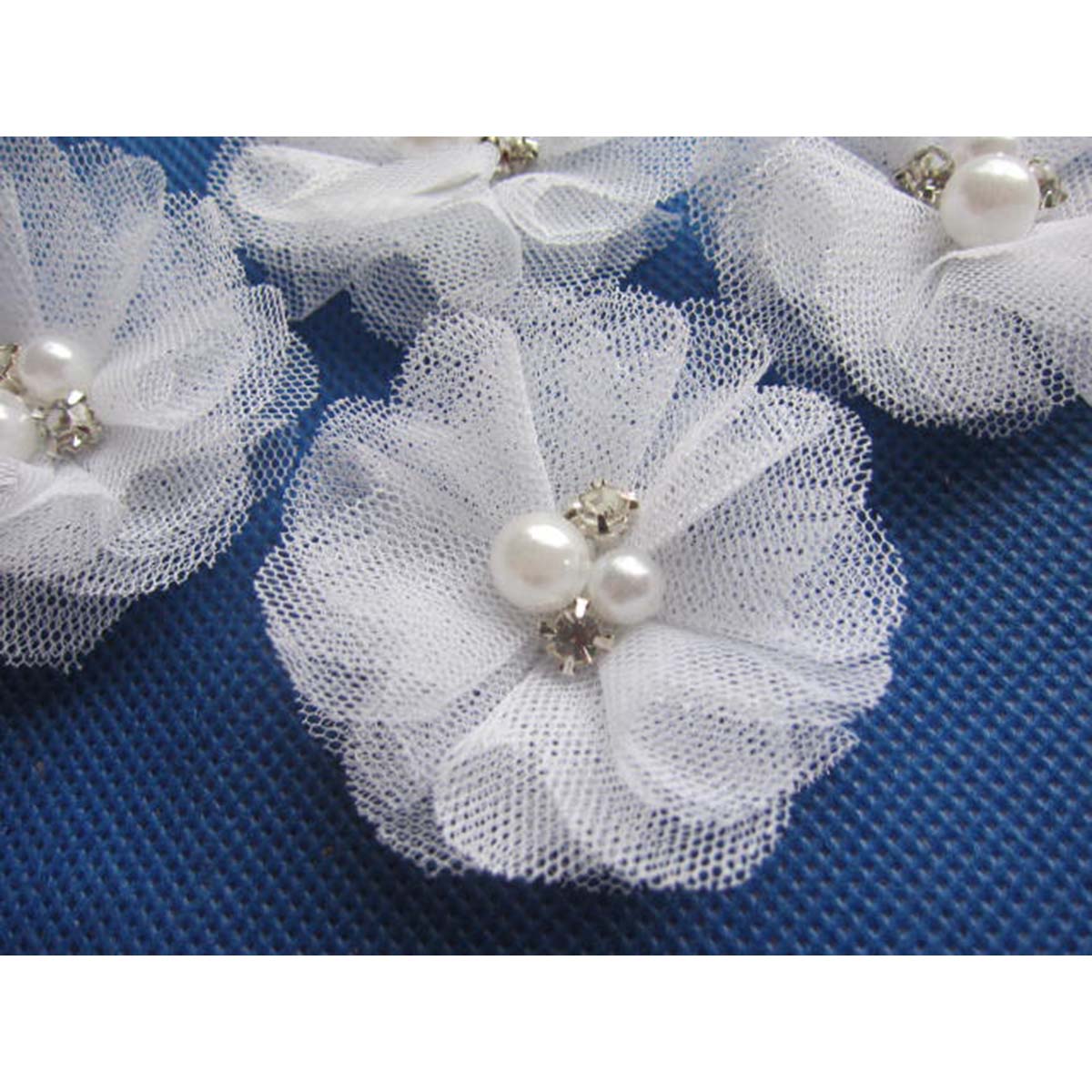 20 Tulle Mesh Flower w/Pearl Rhinestone 2" D007