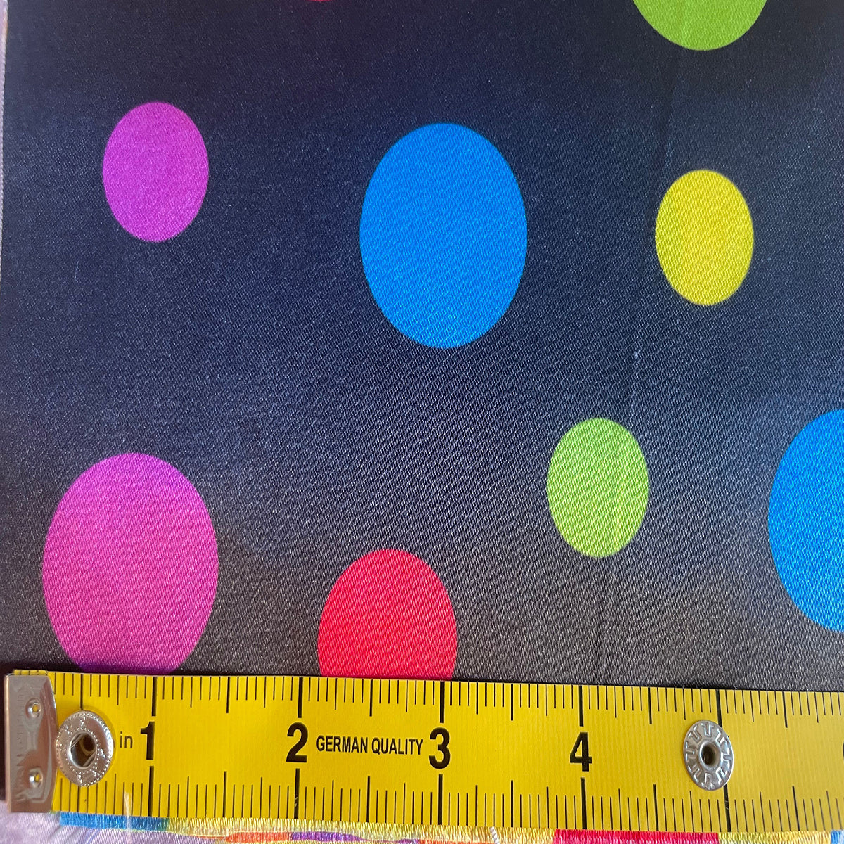 Large Colorful Polka Dots Satin Fabric-Black