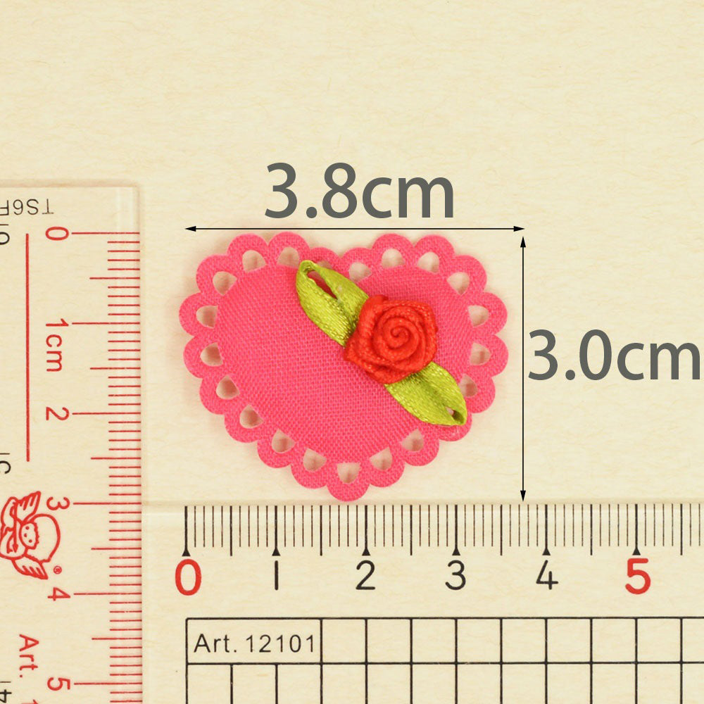 Wholesale 500pcs Padded Cotton Heart W/Rose 1.5" Embellishment - U PICK