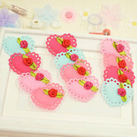 Wholesale 500pcs Padded Cotton Heart W/Rose 1.5" Embellishment - U PICK