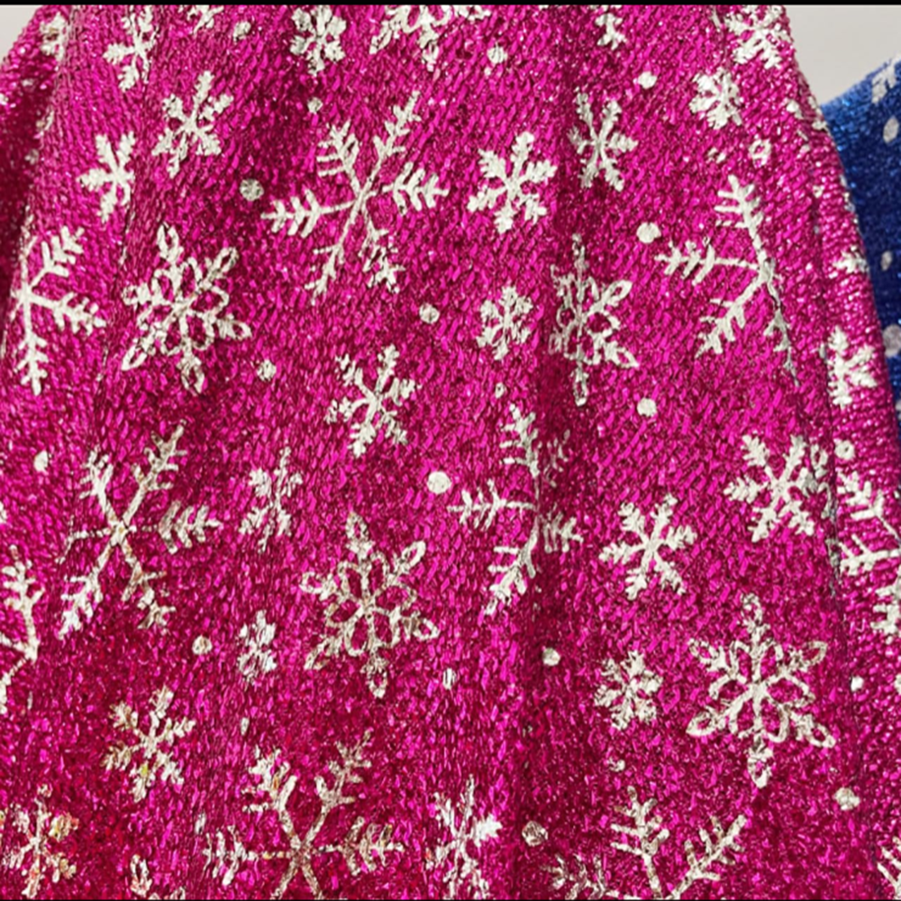 Sparkling Tinsel Lurex Fabric by The yard Seasonal Fabric-Hot Pink Snowflake