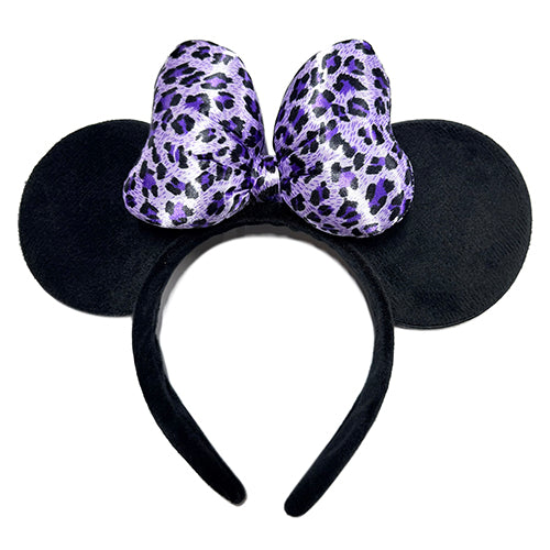 Handmade Mouse Ears Headband Polka Dots Bow-Purple Leopard