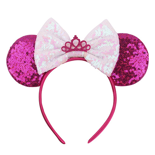 Sequin Mouse Ears Headband-Hot Pink & White bow