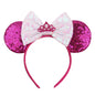 Sequin Mouse Ears Headband-Hot Pink & White bow