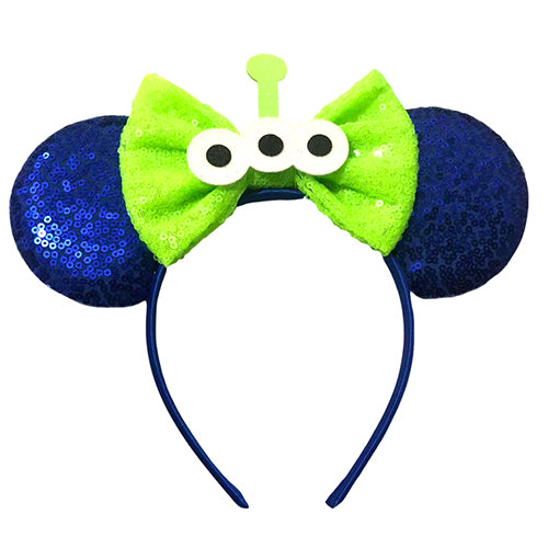Sequin Mouse Ears Headband-Royal & Neon Green bow