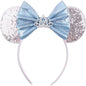 Sequin Mouse Ears Headband-Silver & Blue bow
