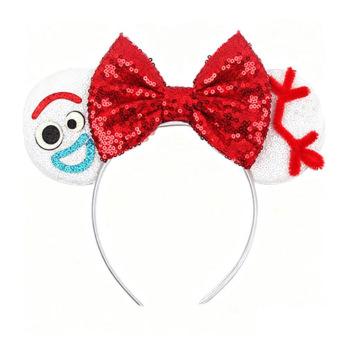 Sequin Mouse Ears Headband-White & Red bow