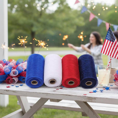 Metallic Poly Mesh Ribbon 6" for 4th of July Decoration-4 Pack