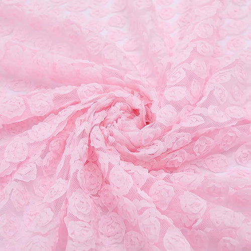 3D Rosette Flower Chiffon Fabric By the Yard 51 Inch-Pink