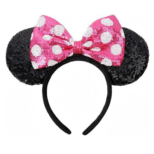 Sequin Mouse Ears Headband-Hot Pink Dots