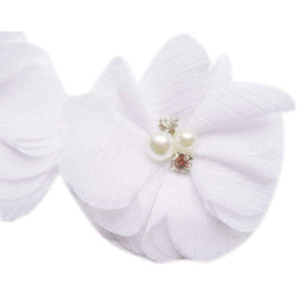 15pcs Sewn Winkle Chiffon Flower Rhinestone 3"