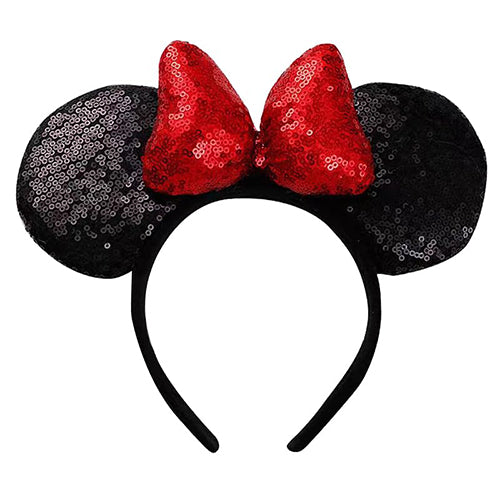 Sequin Mouse Ears Headband-Black & Red bow