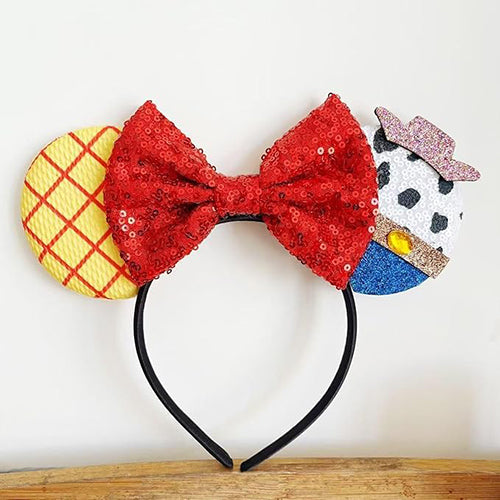 Sequin Mouse Ears Headband-Yellow & Red bow