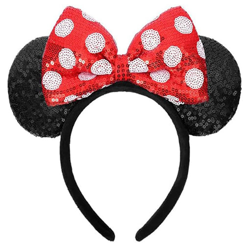 Sequin Mouse Ears Headband-Red Dots