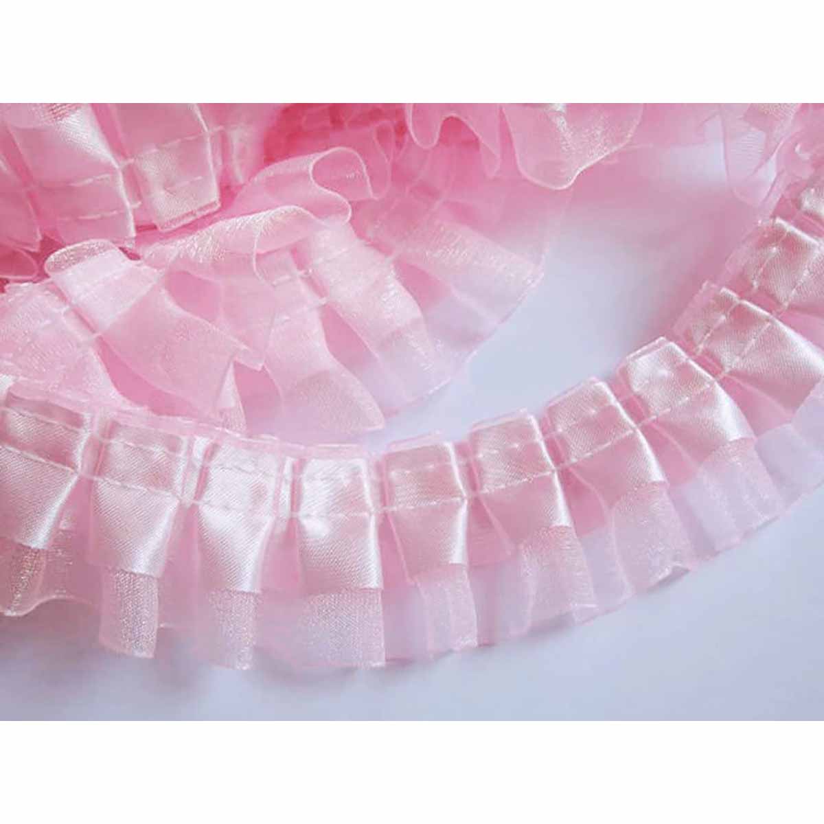 12y Satin Organza Lace Trim 1.5" - Baby Pink