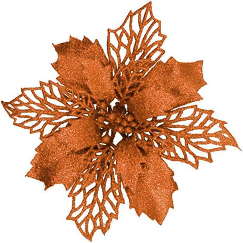12pcs Glitter Poinsettia Flowers 6 Inch for Christmas Tree Ornaments Christmas Decorations-U Pick