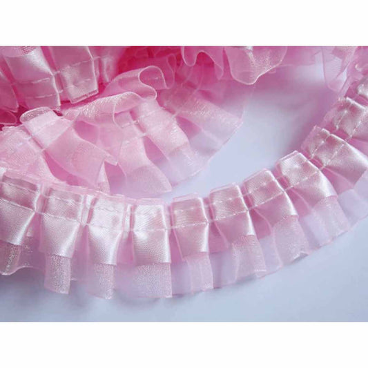 12y Satin Organza Lace Trim 1.5" - Pink