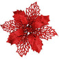 12pcs Glitter Poinsettia Flowers 6“- Red