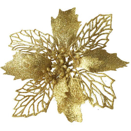 12pcs Glitter Poinsettia Flowers 6“-U PICK - Gold