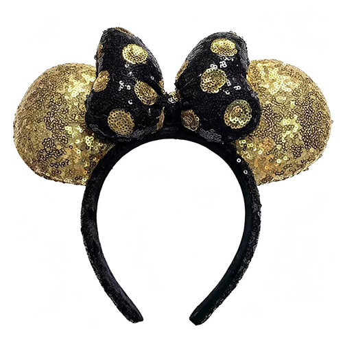 Sequin Mouse Ears Headband-Gold & Black Dots