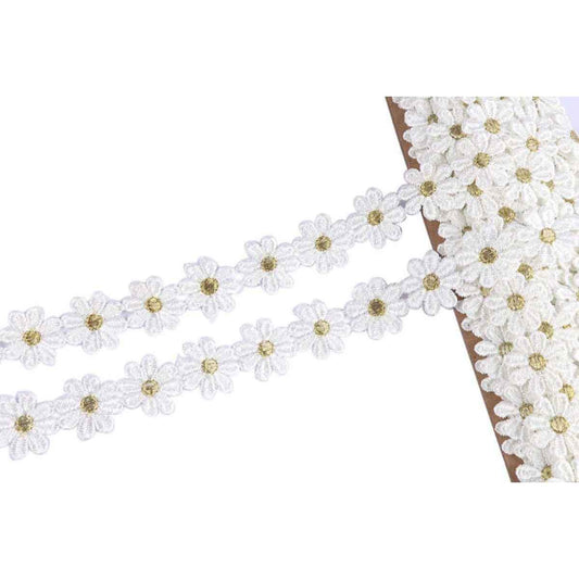 15y Daisy Flower Lace Edge Trim W/Metallic 1"