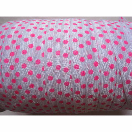 20 Yards 5/8" FOE Elastics with Polka Dots/Zebra - White/Hot Pink Dots