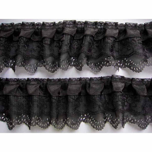 15y Chiffon Ruffle Lace Trim 3" wide - Black