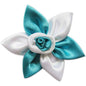 20 Satin Flower w/Rose 2" - Turquoise/White
