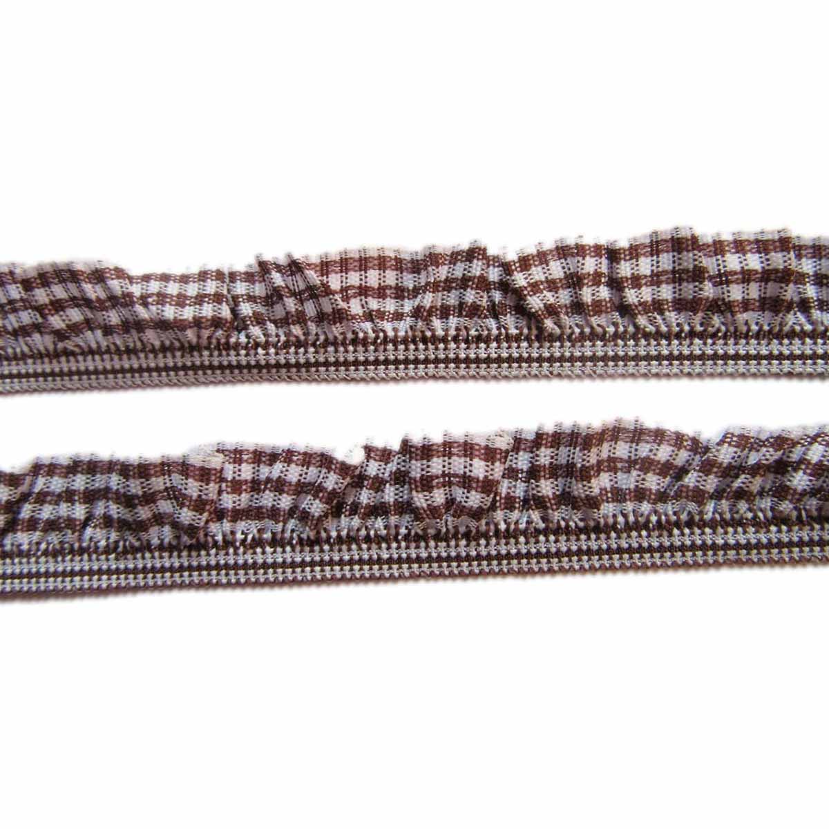 15 Yards Gingham Ruffle Elastic Ribbon Trim,3/4" Wide - Brown