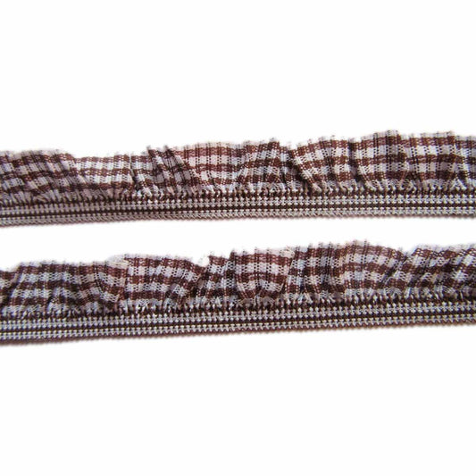 15 Yards Gingham Ruffle Elastic Ribbon Trim,3/4" Wide - Brown