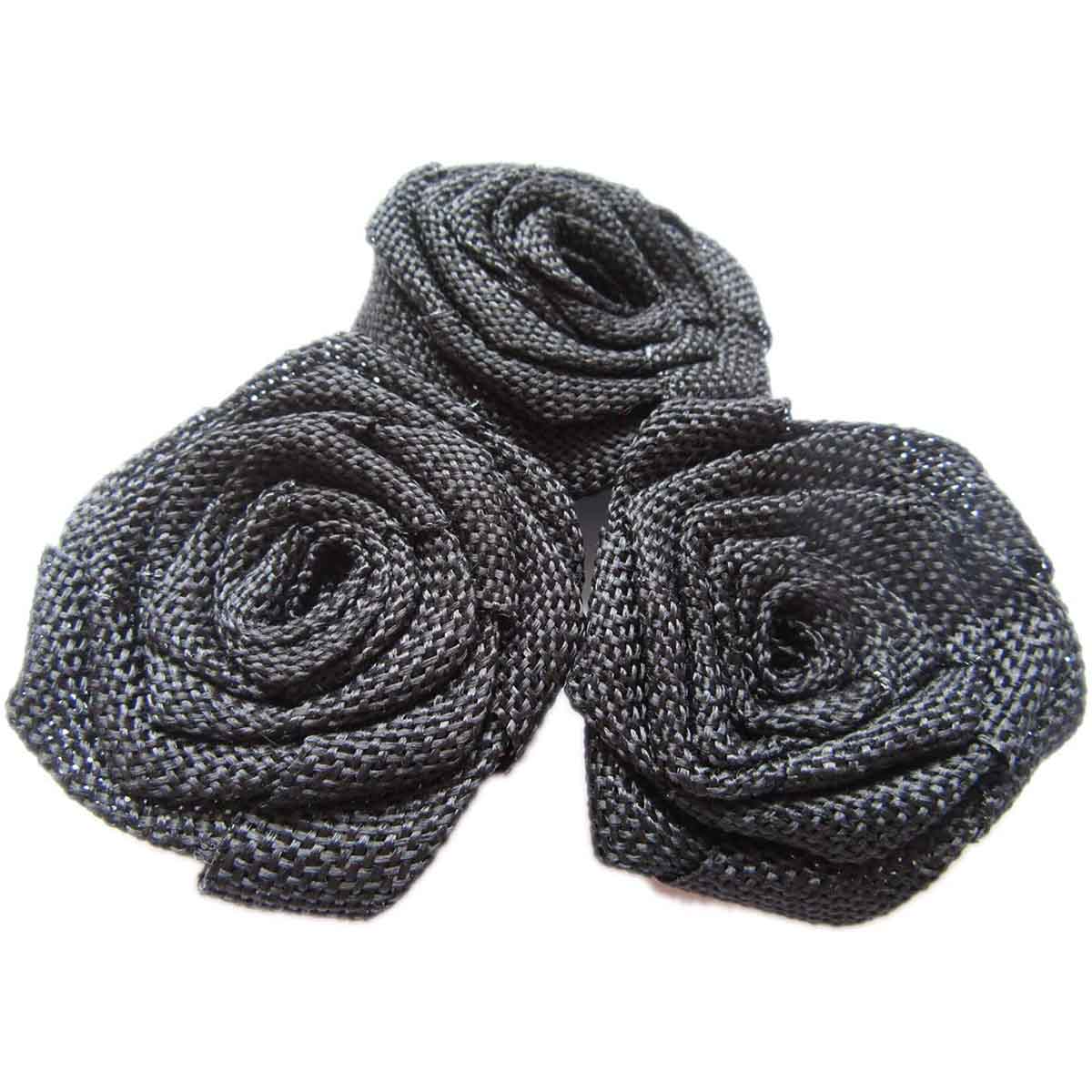 12pcs Burlap Roses Fabric Flowers 3" - Black