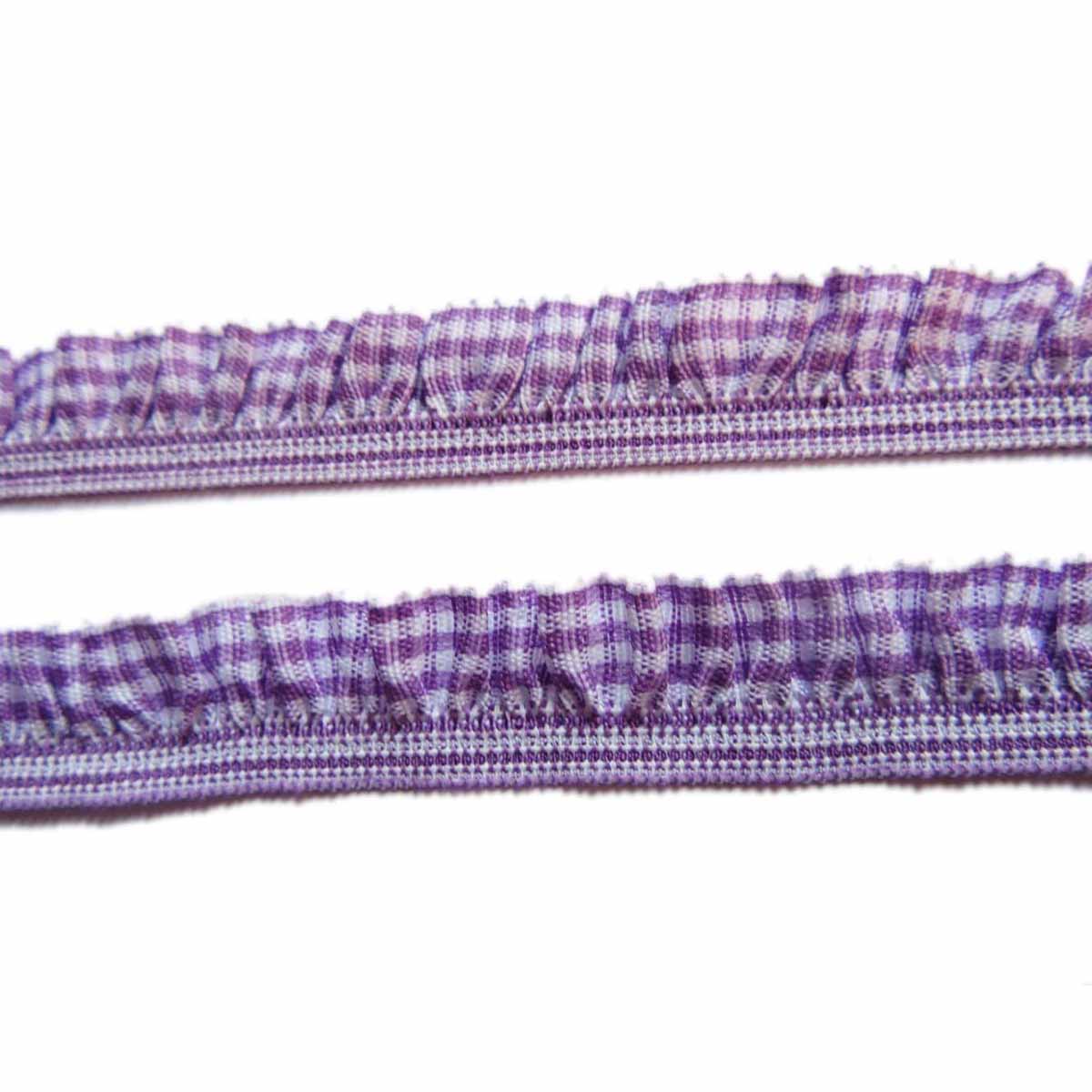 15 Yards Gingham Ruffle Elastic Ribbon Trim,3/4" Wide - Lavender