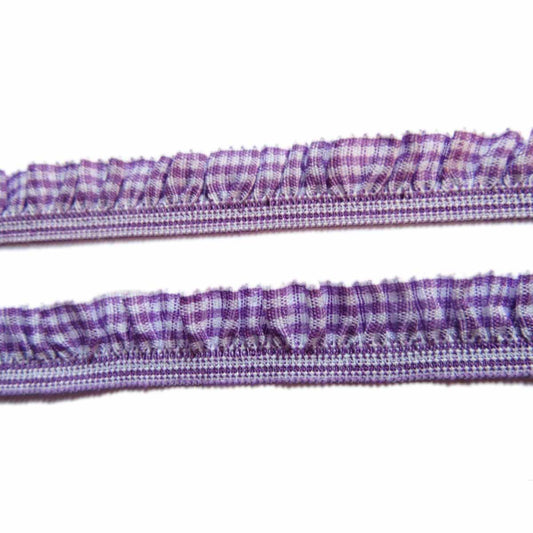 15 Yards Gingham Ruffle Elastic Ribbon Trim,3/4" Wide - Lavender
